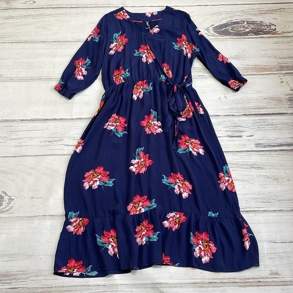 Joules Dress Women's 16 Plus Blue Floral Long Sleeve Maxi V-Neck NWT - Picture 12 of 17